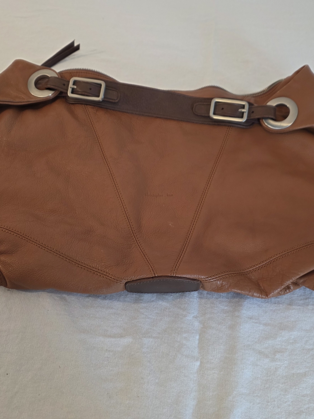 Christopher Kon Leather Shoulder Hobo Bag in Cognac Brown